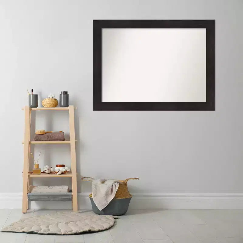 Miroir Mural de Salle de Bain 44" x 33" Non Biseauté Espresso - Amanti Art : Rectangulaire Moderne, Cadre en Polystyrène, Fixation Murale