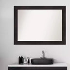 Miroir Mural de Salle de Bain 44" x 33" Non Biseauté Espresso - Amanti Art : Rectangulaire Moderne, Cadre en Polystyrène, Fixation Murale