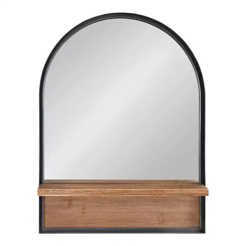 Miroir mural fonctionnel noir de 24 po x 32 po Owings – Kate & Laurel All Things Decor : Dessus cintré de salle de bain avec tablette