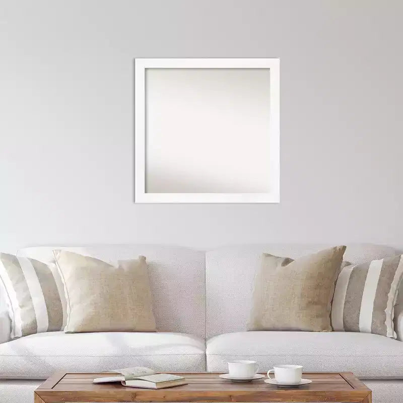 Miroir mural étroit de 29 po x 29 po sans biseau pour armoire, blanc - Amanti Art : Carré moderne, cadre en polystyrène, quincaillerie de montage incluse