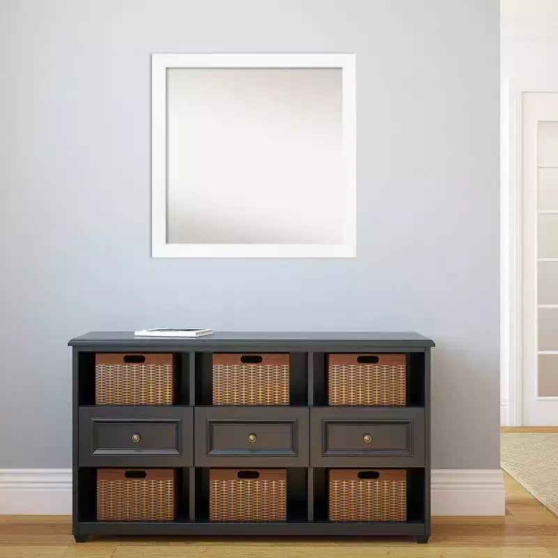 Miroir mural étroit de 29 po x 29 po sans biseau pour armoire, blanc - Amanti Art : Carré moderne, cadre en polystyrène, quincaillerie de montage incluse