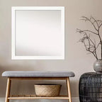 Miroir mural étroit de 29 po x 29 po sans biseau pour armoire, blanc - Amanti Art : Carré moderne, cadre en polystyrène, quincaillerie de montage incluse