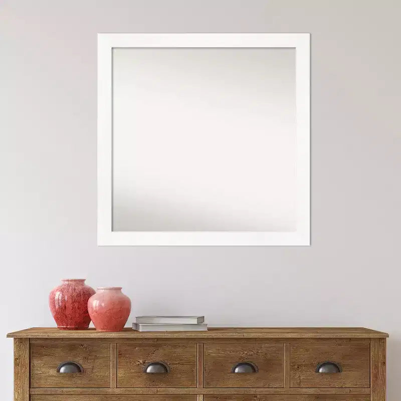 Miroir mural étroit de 29 po x 29 po sans biseau pour armoire, blanc - Amanti Art : Carré moderne, cadre en polystyrène, quincaillerie de montage incluse