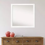 Miroir mural étroit de 29 po x 29 po sans biseau pour armoire, blanc - Amanti Art : Carré moderne, cadre en polystyrène, quincaillerie de montage incluse