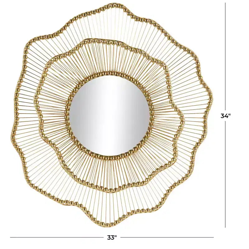 Miroir Mural Cadre Floral Superposé en Métal Olivia & May 34"x33" Doré : Structure en Fer, Aucun Assemblage Requis