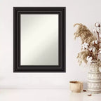 Miroir mural colonial noir de 24 po x 30 po sans biseau - Amanti Art : Rectangle moderne, cadre en polystyrène