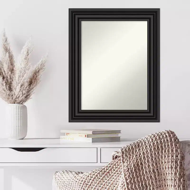 Miroir mural colonial noir de 24 po x 30 po sans biseau - Amanti Art : Rectangle moderne, cadre en polystyrène