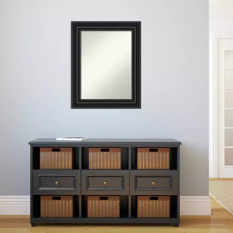 Miroir mural colonial noir de 24 po x 30 po sans biseau - Amanti Art : Rectangle moderne, cadre en polystyrène