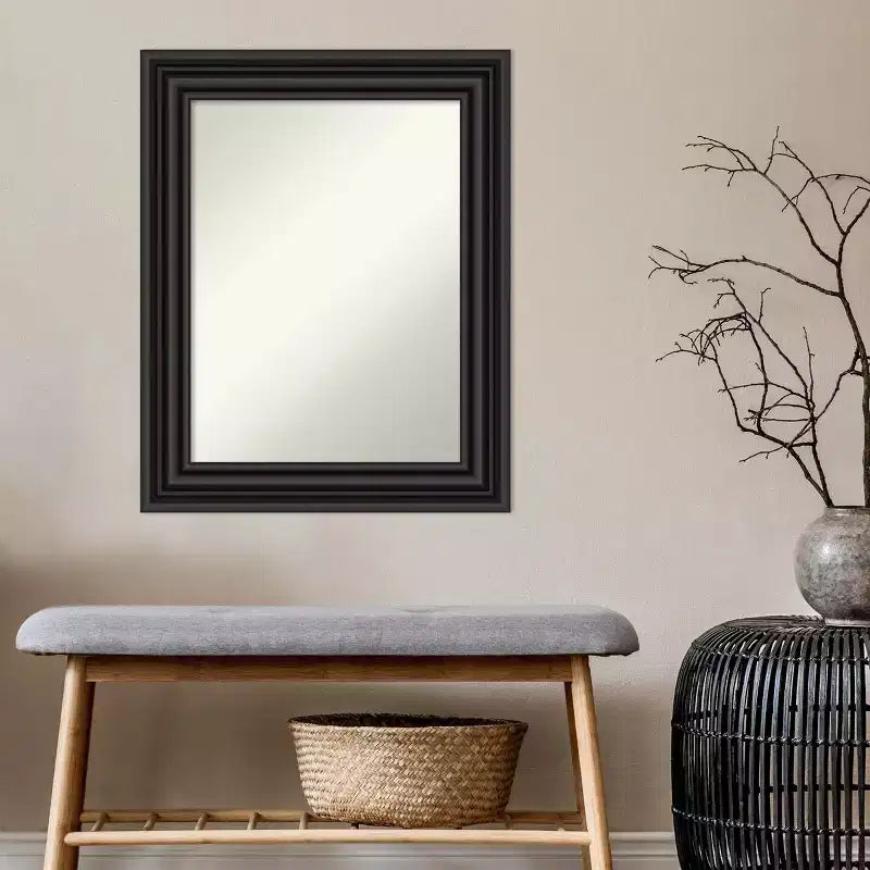 Miroir mural colonial noir de 24 po x 30 po sans biseau - Amanti Art : Rectangle moderne, cadre en polystyrène