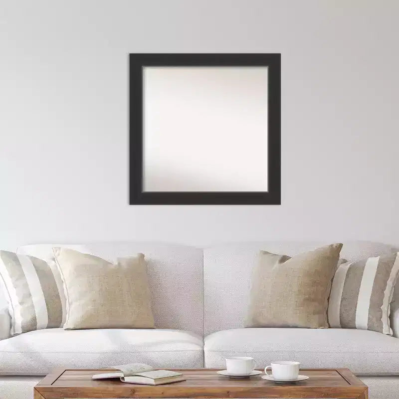 Miroir mural Corvino noir en bois non biseauté de 31 po x 31 po – Amanti Art : Carré moderne, comprend le matériel de fixation
