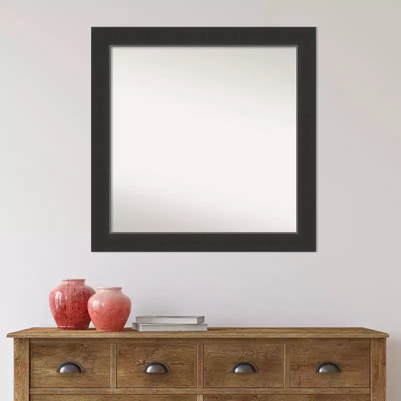 Miroir mural Corvino noir en bois non biseauté de 31 po x 31 po – Amanti Art : Carré moderne, comprend le matériel de fixation