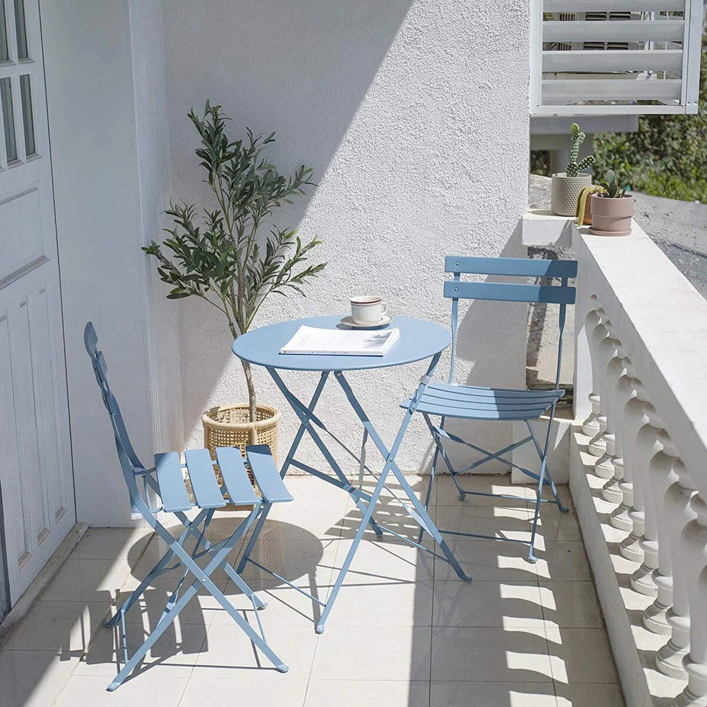 Ensemble bistro pliant 3 pièces en métal, salon de conversation intérieur/extérieur résistant aux intempéries pour patio, cour, jardin