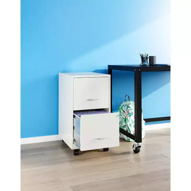 Solutions de rangement Meuble de classement vertical mobile à 2 tiroirs de 45,7 cm de profondeur et de largeur courrier Blanc perle