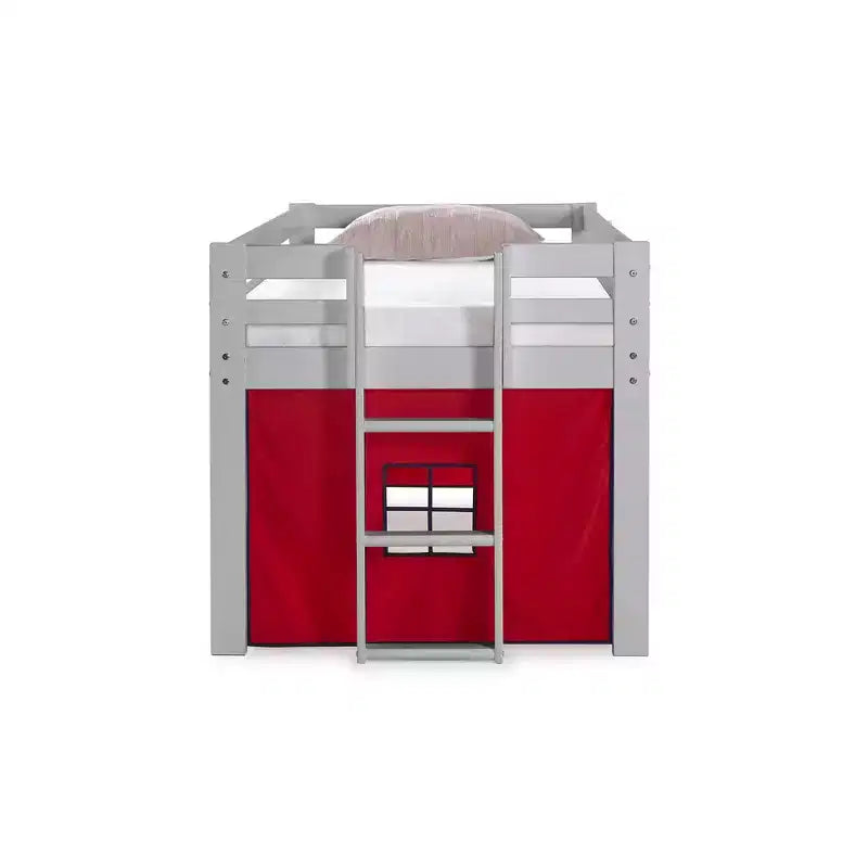 Lit mezzanine jumeau Alaterre Furniture Jasper Junior pour enfants, cadre gris colombe et tente de jeu rouge/bleu