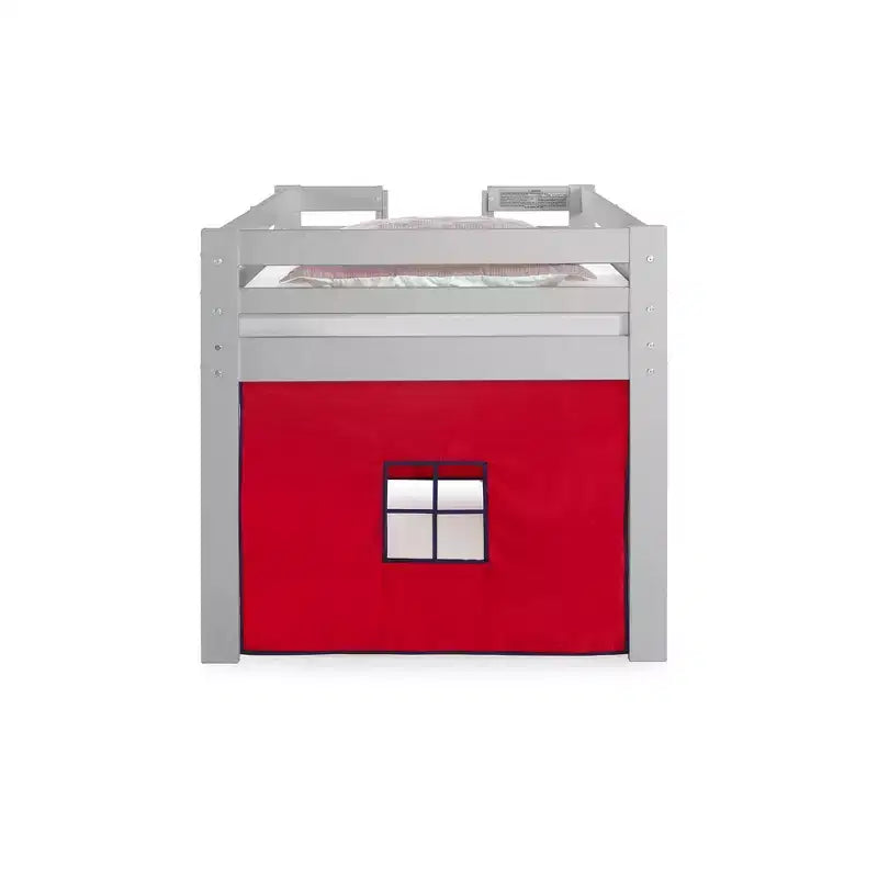 Lit mezzanine jumeau Alaterre Furniture Jasper Junior pour enfants, cadre gris colombe et tente de jeu rouge/bleu