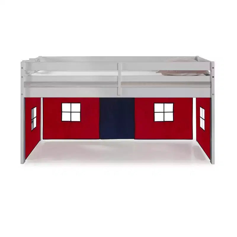Lit mezzanine jumeau Alaterre Furniture Jasper Junior pour enfants, cadre gris colombe et tente de jeu rouge/bleu
