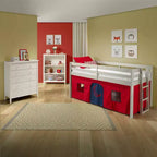 Lit mezzanine jumeau Alaterre Furniture Jasper Junior pour enfants, cadre gris colombe et tente de jeu rouge/bleu
