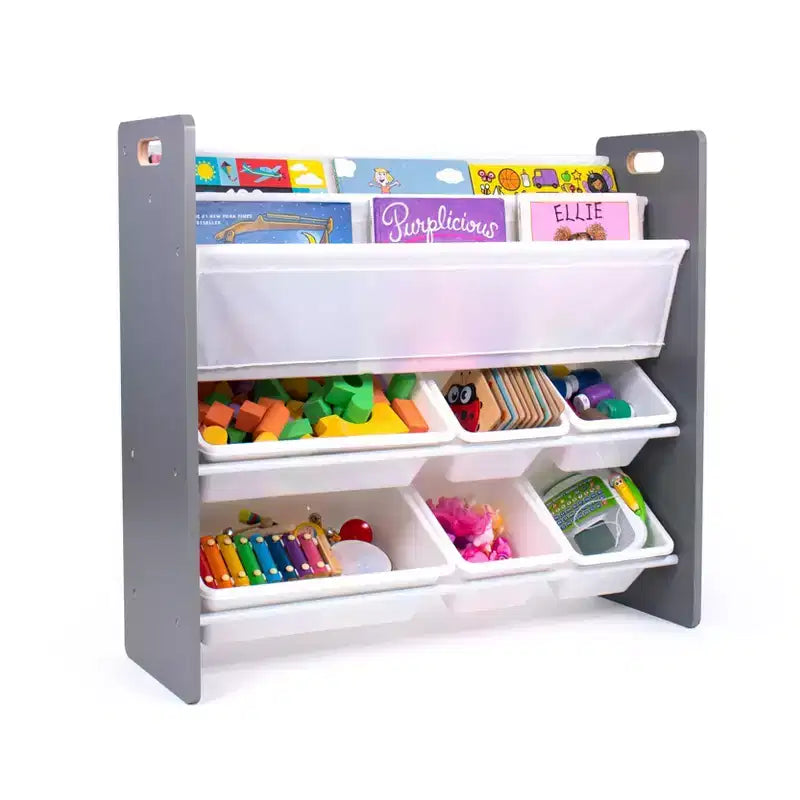 Meuble de rangement pour enfants Read n Play 6 bacs et étagère à 2 niveaux blanc - Humble Crew : Meubles de rangement pour jouets, Organisation pour enfants