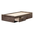Twin Ulysses Mates Kids' Bed with 3 Drawers Fall Oak - South Shore: Modern Twin Bed Frame, Storage, Unupholstered