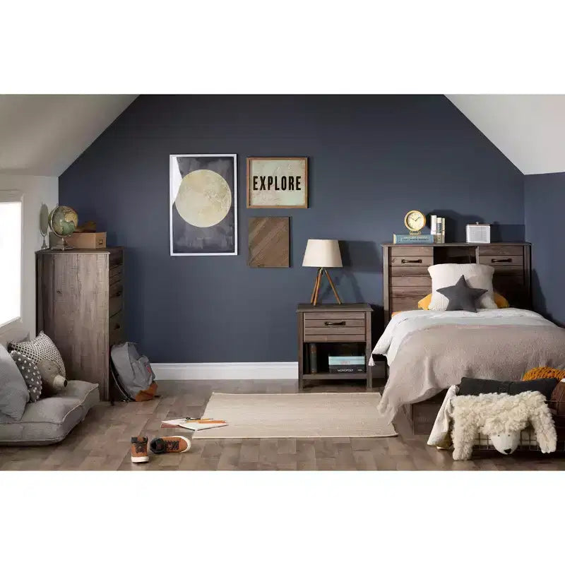 Lit simple pour enfant Ulysses avec 3 tiroirs Chêne d'automne - South Shore : Cadre de lit simple moderne, rangement, non capitonné
