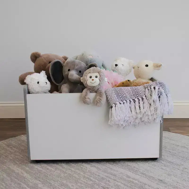Coffre à jouets à roulettes gris Humble Crew pour enfants : cadre en MDF, 68,6 cm H x 40,6 cm P x 68,6 cm L, 1 compartiment, étagère décorative