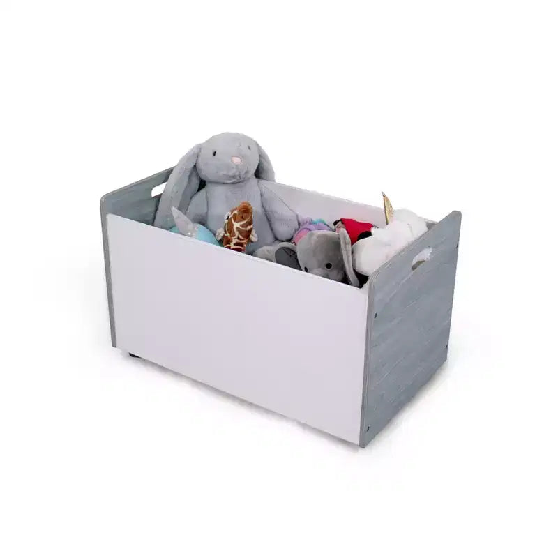 Coffre à jouets à roulettes gris Humble Crew pour enfants : cadre en MDF, 68,6 cm H x 40,6 cm P x 68,6 cm L, 1 compartiment, étagère décorative