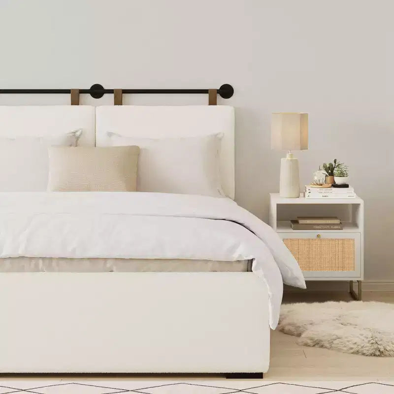 Tête de lit Charlie Boucle en tissu bouclette crème pour lit double/grand lit d'enfant - Nathan James : Tête de lit rembourrée en MDF à fixation murale