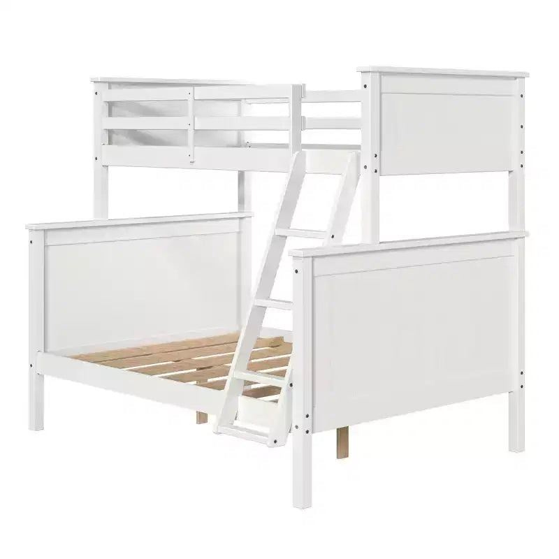 Twin Over Full Deirdra Modern White Solid Wood Built In Ladder Kids' Bunk Bed - Linon: Converts to Two Twin Beds, Guard Rails