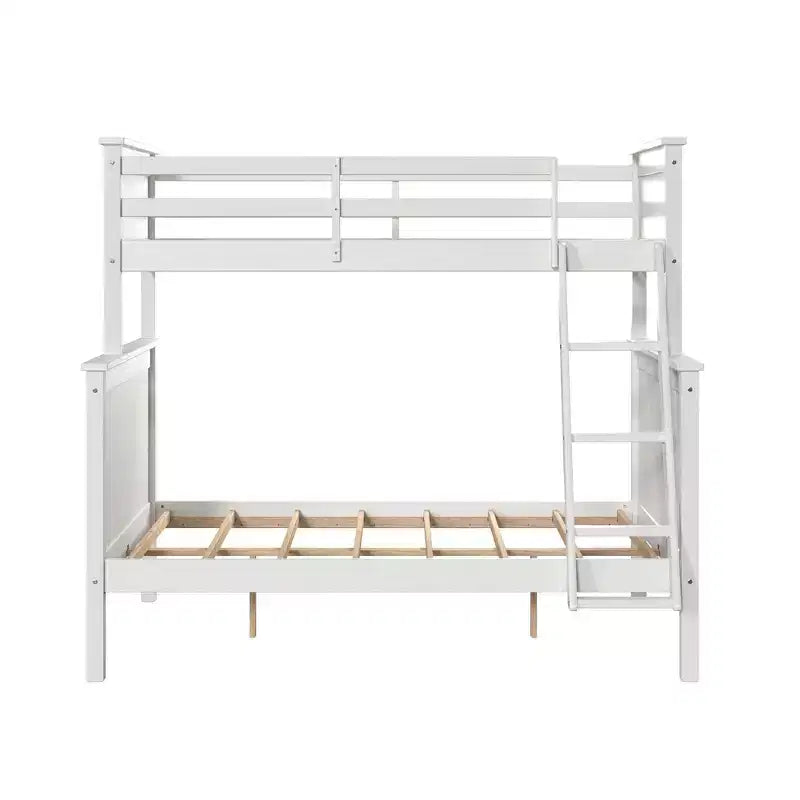 Lit superposé Deirdra moderne blanc en bois massif avec échelle intégrée pour enfants - Linon : Se transforme en deux lits jumeaux, barrières de sécurité