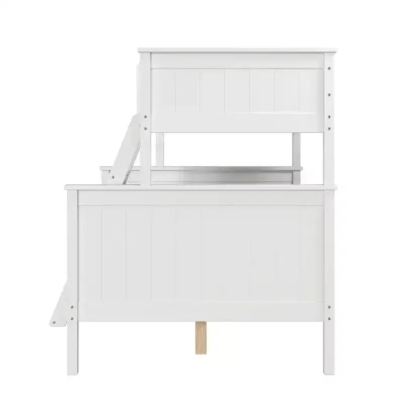 Lit superposé Deirdra moderne blanc en bois massif avec échelle intégrée pour enfants - Linon : Se transforme en deux lits jumeaux, barrières de sécurité