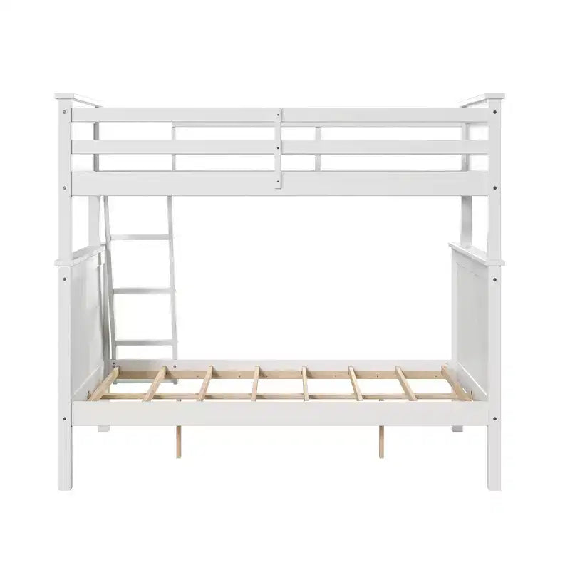 Lit superposé Deirdra moderne blanc en bois massif avec échelle intégrée pour enfants - Linon : Se transforme en deux lits jumeaux, barrières de sécurité