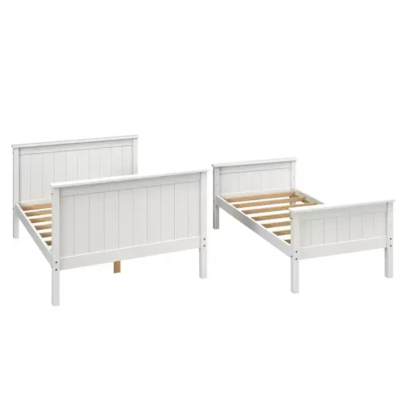 Lit superposé Deirdra moderne blanc en bois massif avec échelle intégrée pour enfants - Linon : Se transforme en deux lits jumeaux, barrières de sécurité