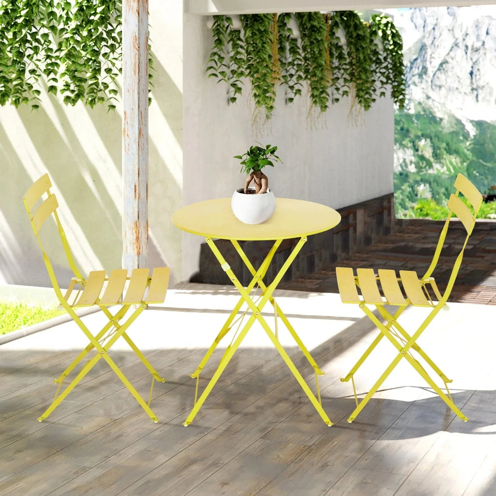 Ensemble bistro pliant 3 pièces en métal, ensemble de conversation intérieur/extérieur résistant aux intempéries pour patio, cour, jardin