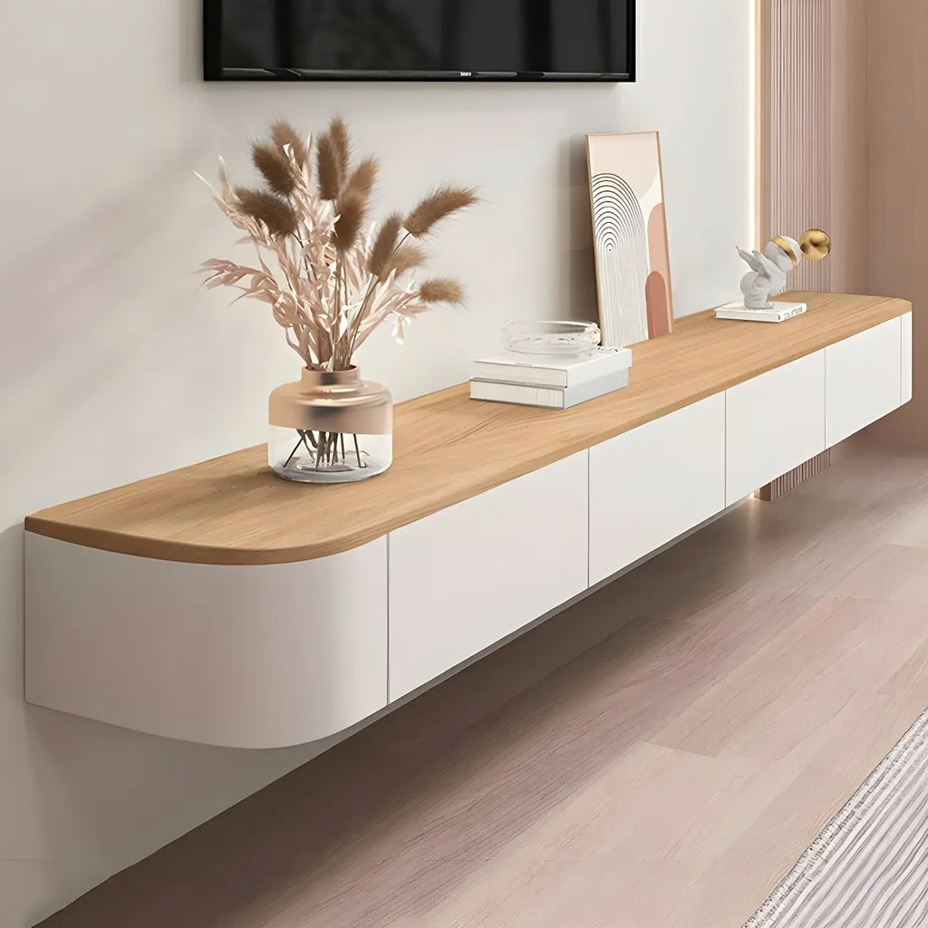 Meuble TV flottant contemporain en bois blanc avec tiroirs