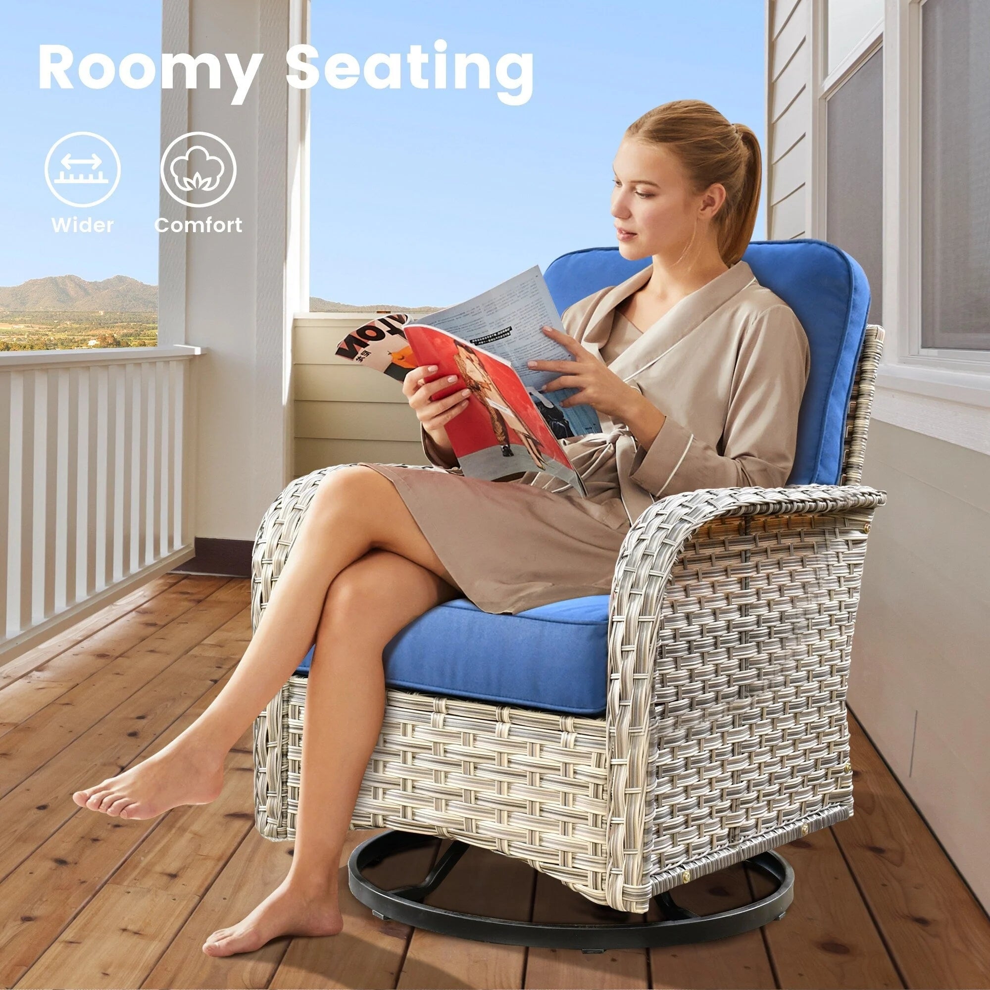 Ensemble de 9 chaises pivotantes en osier OVIOS pour l'extérieur avec table brasero