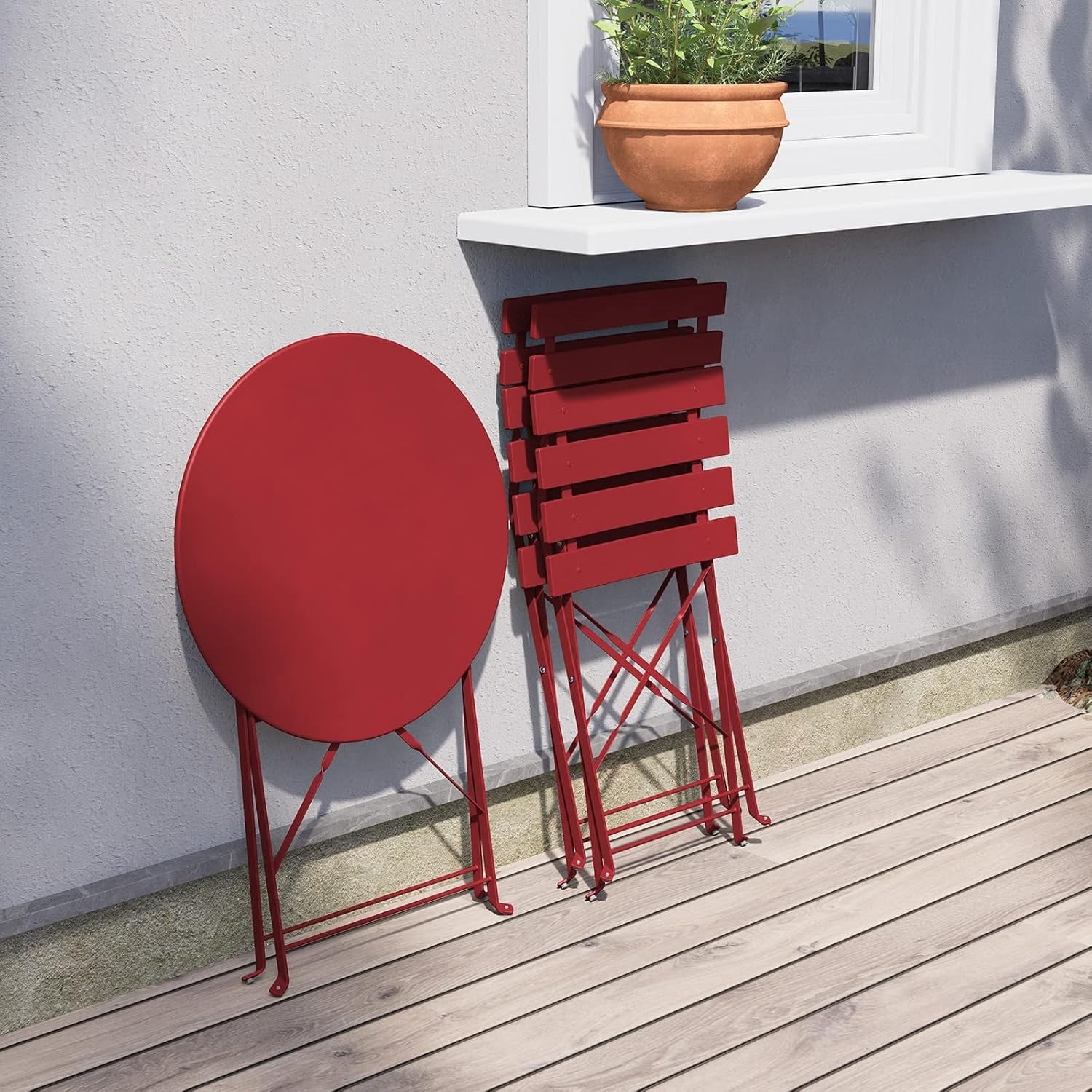 Ensemble bistro pliant 3 pièces en métal, ensemble de conversation intérieur/extérieur résistant aux intempéries pour patio, cour, jardin