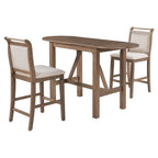 Ensemble de salle à manger 3 pièces en bois à hauteur de comptoir avec rallonge pliable