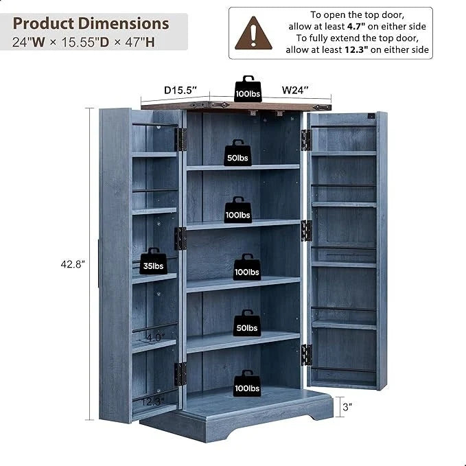 47 armoire de cuisine de ferme, buffet de rangement avec portes de grange - N/A