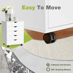 Meuble Classeur Mobile à 5 Tiroirs, Commode de Rangement Verticale en Bois avec 4 Roulettes, Organiseur Mobile Sous Bureau