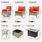 Ensemble de 9 chaises pivotantes en osier OVIOS pour l'extérieur avec table brasero