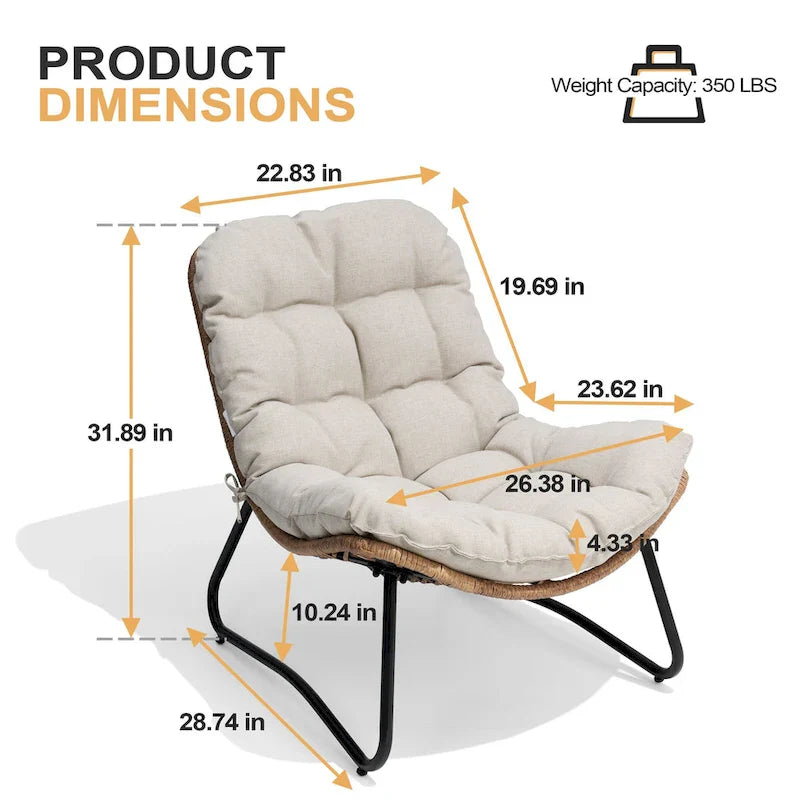 Chaises Papasan d'extérieur avec coussin, chaises confortables de patio en rotin PE avec table d'appoint