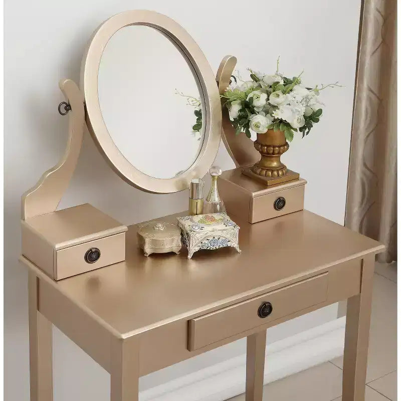 Roundhill Furniture Moniys Wood Moniya, coiffeuse et tabouret, doré