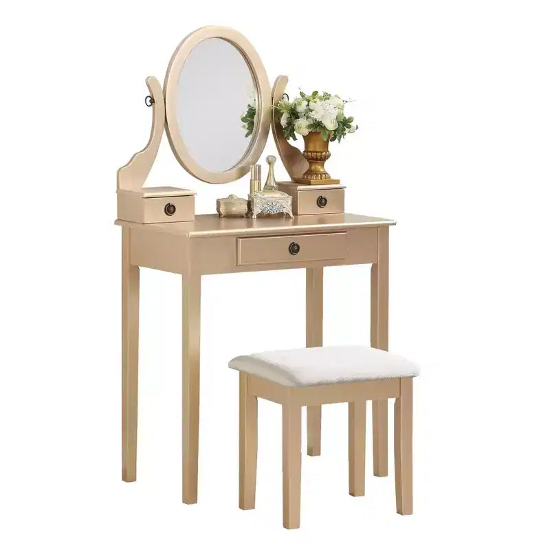 Roundhill Furniture Moniys Wood Moniya, coiffeuse et tabouret, doré
