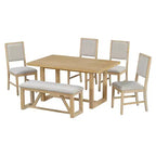 Ensemble de salle à manger rétro 6 pièces Whisen avec 4 chaises rembourrées et 1 banc
