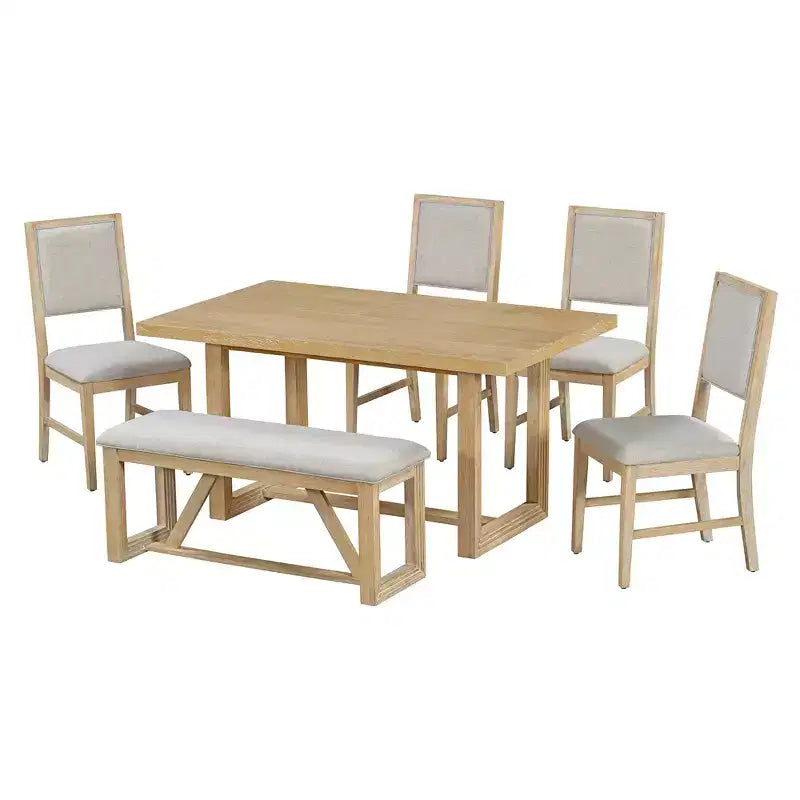 Ensemble de salle à manger rétro 6 pièces Whisen avec 4 chaises rembourrées et 1 banc