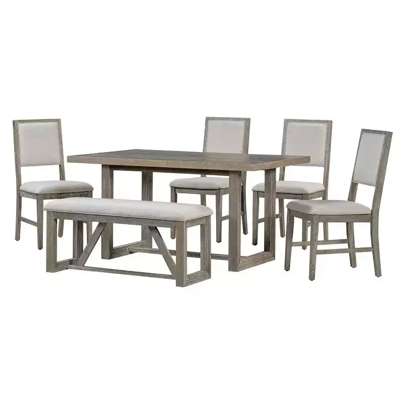 Ensemble de salle à manger rétro 6 pièces Whisen avec 4 chaises rembourrées et 1 banc