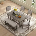 Whisen 6-Piece Retro Dining Set with 4 Upholstered Chairs and 1 Bench