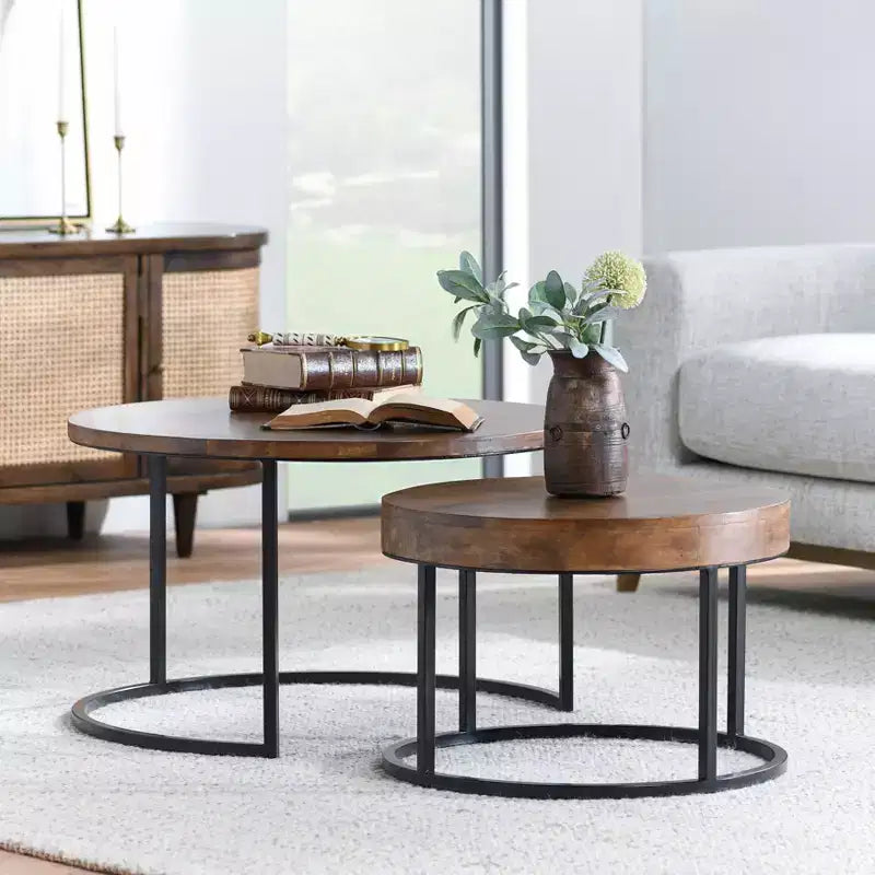 Christopher Knight Home Classic Ander - Ensemble de 2 tables basses gigognes rondes, marron/noir