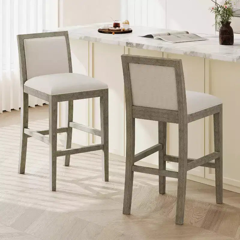 Tabourets de comptoir Christopher Knight Home Conqu en bois d'hévéa, rembourrés, 77,5 cm, avec repose-pieds, lot de 2