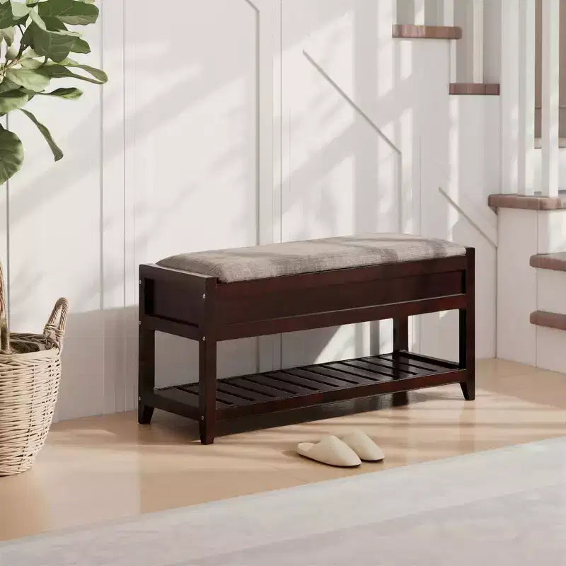 Rouen Espresso Seating Bench with Shoe Storage